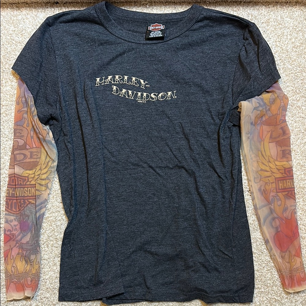 Harley-Davidson Gray Long Sleeve Shirt with Tattoo Sleeves